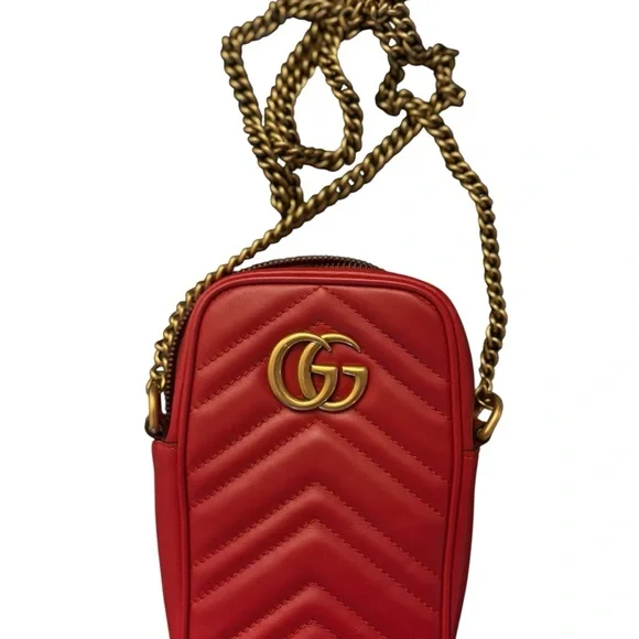 NIB Gucci GG Marmont Vertical Phone Bag - Red Matelassé Leather Full Inclusion - Picture 8 of 13